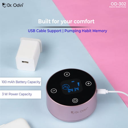 Dr. Odin Od302 Electric Breast Pump Portable & Compact Usb Charging Cable | 3 Modes Pink 1Y Warranty