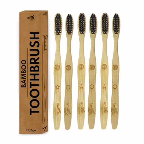 Imvelo Bamboo Toothbrush|Biodegradable, Eco-Friendly, Charcoal Activated Soft Bristles|Adult, 6 Pcs