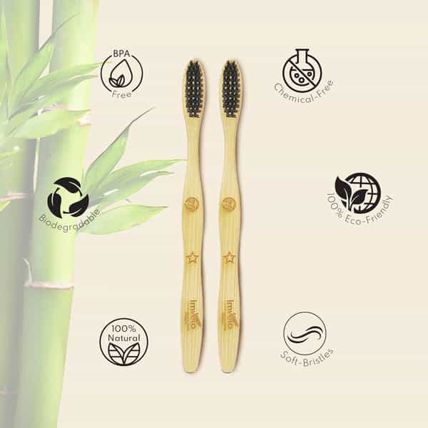 Imvelo Bamboo Toothbrush|Biodegradable, Eco-Friendly, Charcoal Activated Soft Bristles|Adult, 6 Pcs