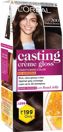L'oreal Paris Casting Creme Gloss Small Pack 300 Darkest Brown Hair Color Box Of 45 G