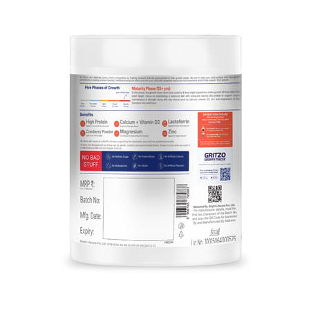 Gritzo Supermilk Growth+ (13+Y Girls) | 13G Protein (Double Chocolate | 200G) | Zero Refined Sugar