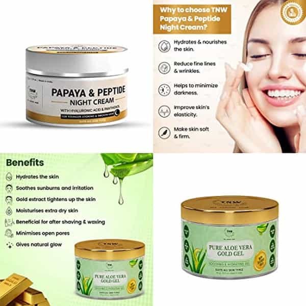 Tnw The Natural Wash Combo With Papaya & Peptide Night Cream & Pure Aloe Vera Gold Gel