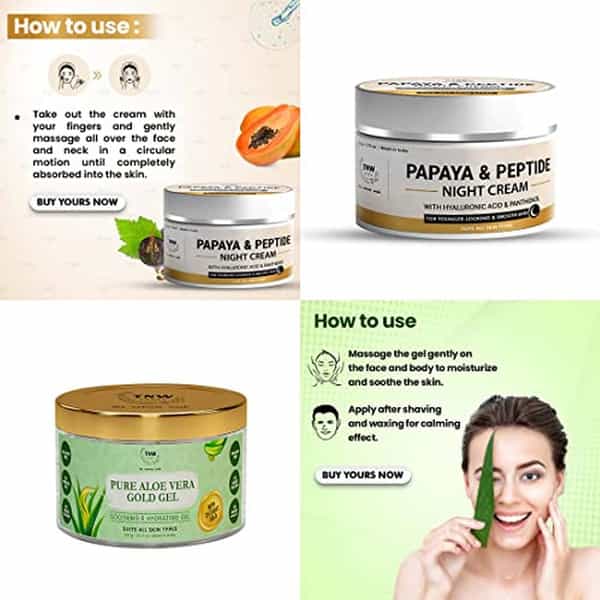 Tnw The Natural Wash Combo With Papaya & Peptide Night Cream & Pure Aloe Vera Gold Gel