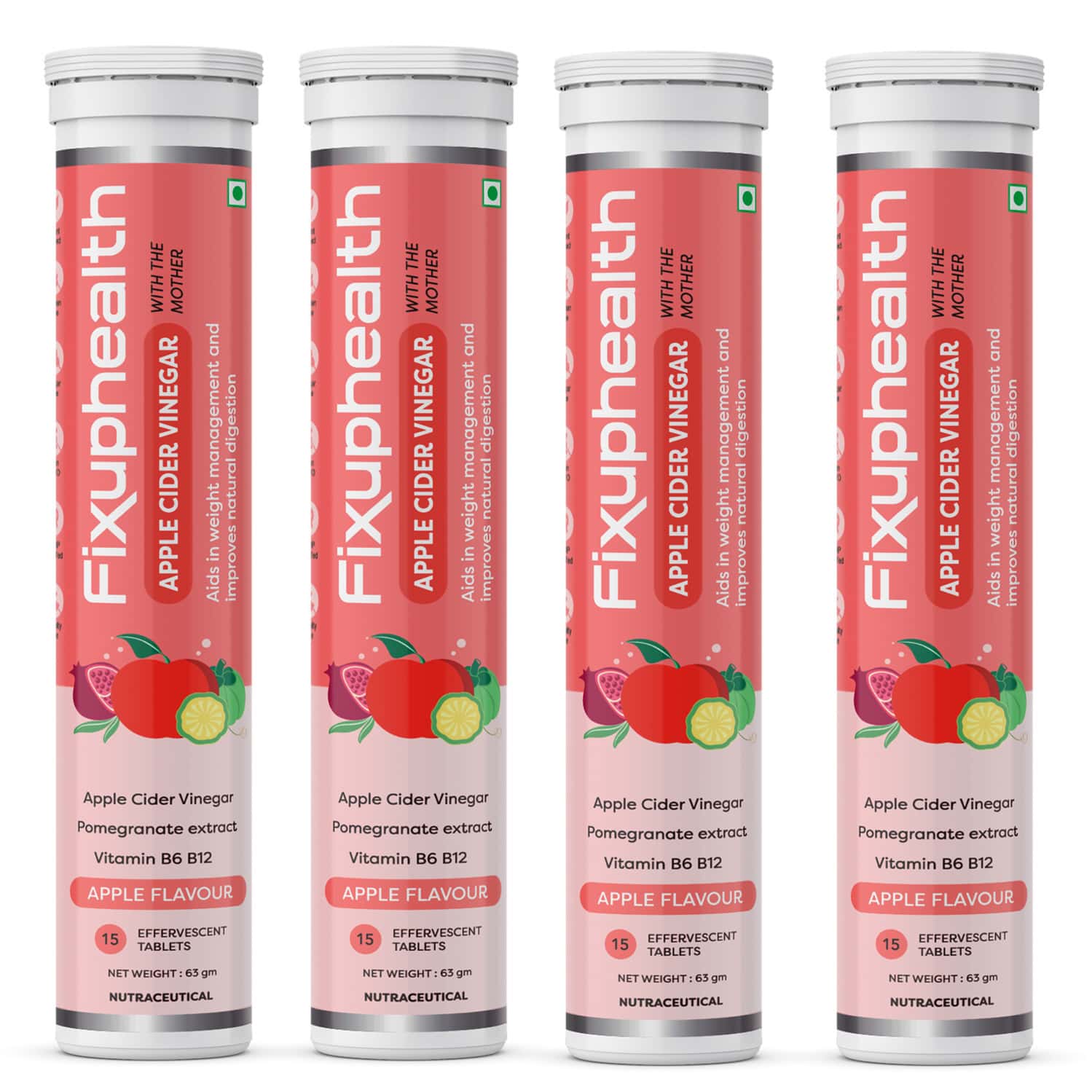 Fixuphealth Apple Cider Vinegar With The Mother Vitamin B6 B12 Tablets Pack Of 4