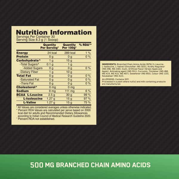 Optimum Nutrition Bcaa5000 Green Apple 250Gm 30 Servings