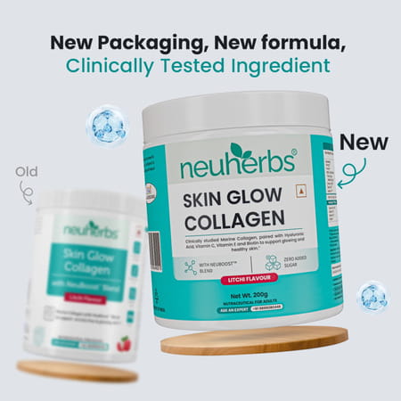 Neuherbs Skin Glow Collagen Powder- 200g (Litchi Flavour) With Hyaluronic Acid | Vitamin E & C