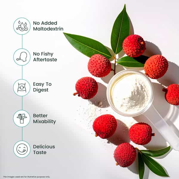 Neuherbs Skin Glow Collagen Powder- 200G (Litchi Flavour) With Hyaluronic Acid | Vitamin E & C