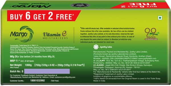 Margo Original Neem Soap - 125Gm Pack Of 8 (Buy 6 Get 2 Free)