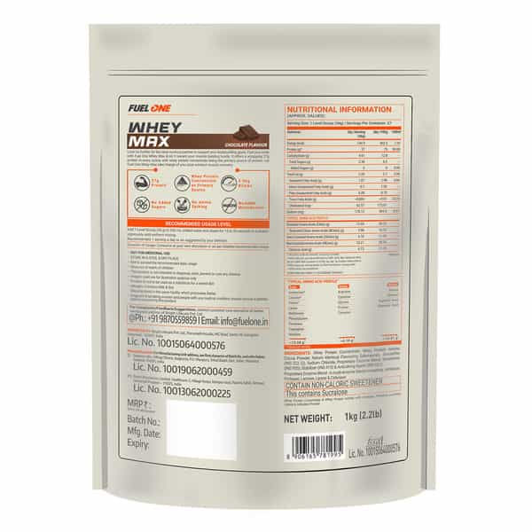 Fuel One Whey Max | Whey Protein Concentrate & Whey Protein Isolate (Chocolate | 1Kg) With Shaker