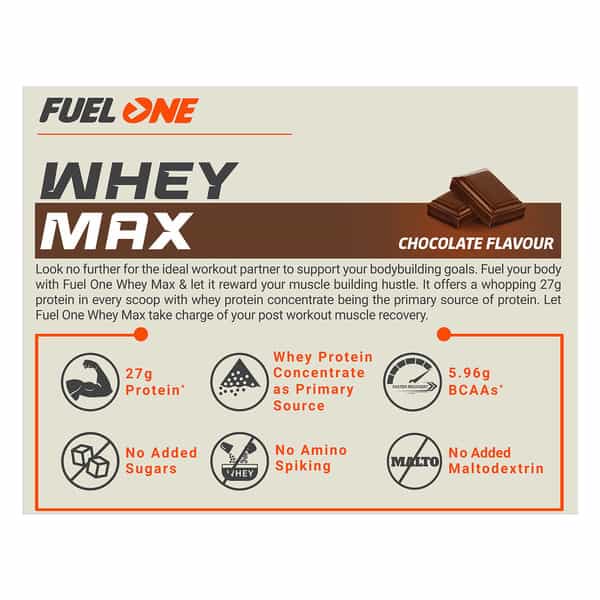 Fuel One Whey Max | Whey Protein Concentrate & Whey Protein Isolate (Chocolate | 1Kg) With Shaker