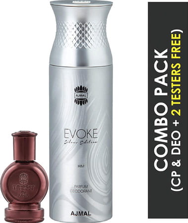 Ajmal Tempest Cp Oil 12ml For Unisex And Evoke Silver Edition Him Deodorant 200ml For Men