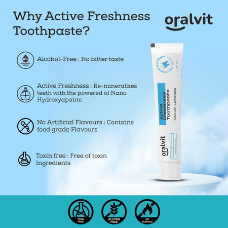 Oralvit Active Freshness Toothpaste With Nano-Hap & Lactoferrin | Daily Germ Protection - 100gm