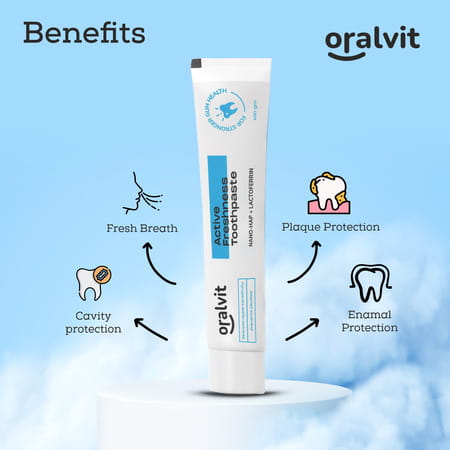 Oralvit Active Freshness Toothpaste With Nano-Hap & Lactoferrin | Daily Germ Protection - 100gm