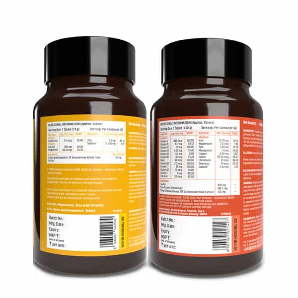 Hk Vitals Multivitamin + Calcium | Magnesium & Zinc (60 Each) | Combo For Men & Women