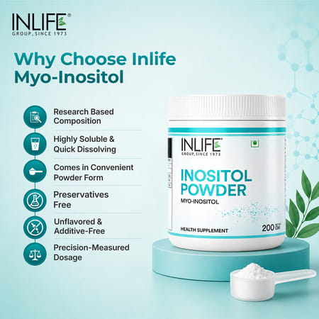 Inlife Myo Inositol Powder Supplement 2000Mg | Pcos, Helps Manage Irregular Periods,Relaxation, 200G