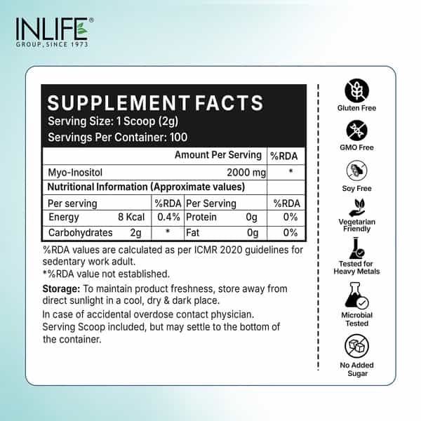 Inlife Myo Inositol Powder 2000Mg For Pcos & Hormonal Balance - 200G