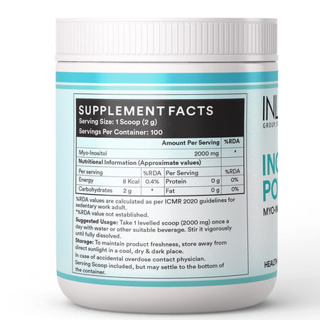 Inlife Myo Inositol Powder Supplement 2000Mg | Pcos, Helps Manage Irregular Periods,Relaxation, 200G