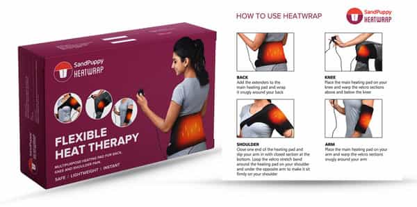 Sandpuppy Heatwrap Multipurpose Electric Heating Wrap Black Back Shoulder Elbow & Knee Pain Relief