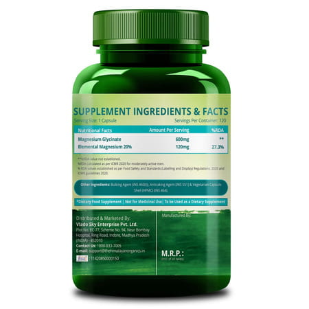 Himalayan Organics Highly Absorbable Magnesium Glycinate | For Men & Women - 120 Vegetable Capsules