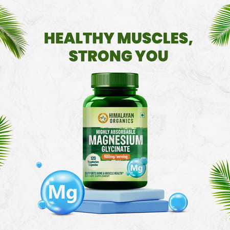 Himalayan Organics Highly Absorbable Magnesium Glycinate | For Men & Women - 120 Vegetable Capsules