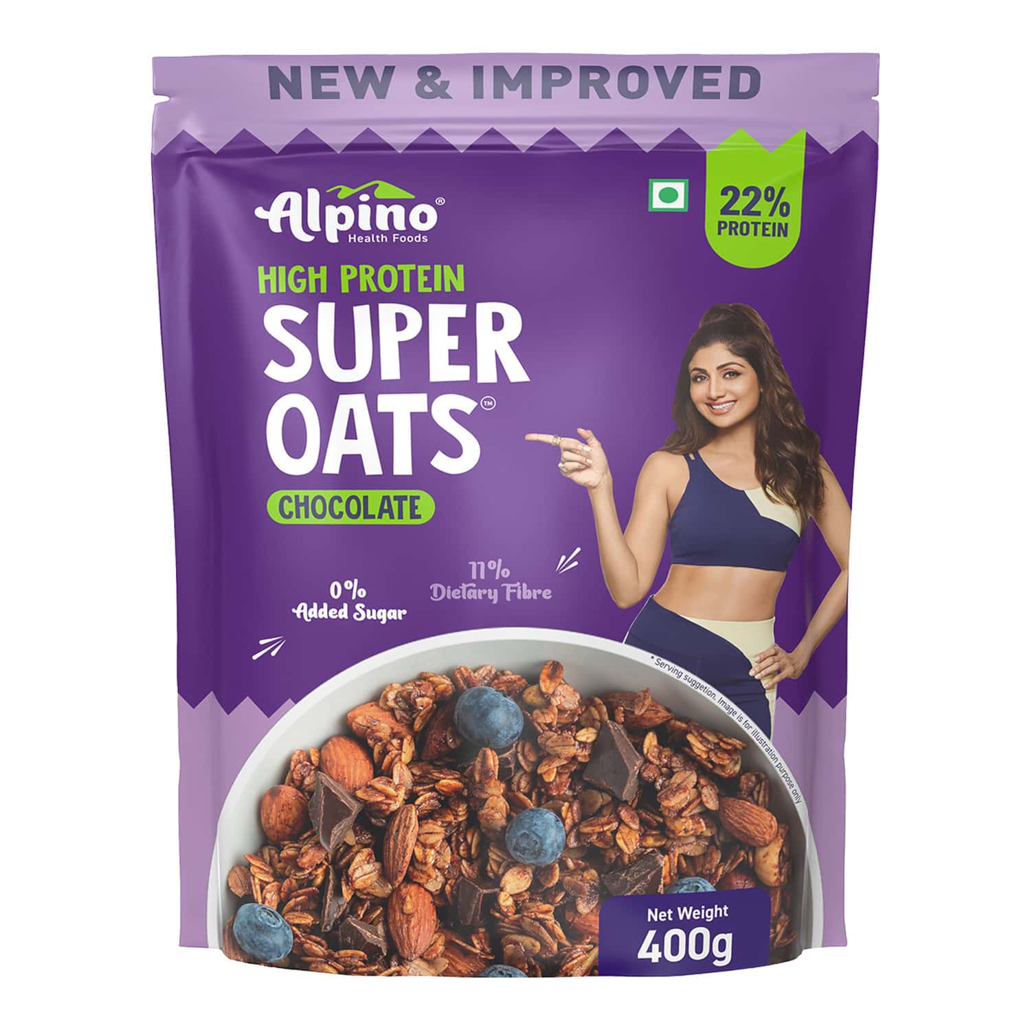 Alpino High Protein Super Oats Chocolate Pouch 400 Gm