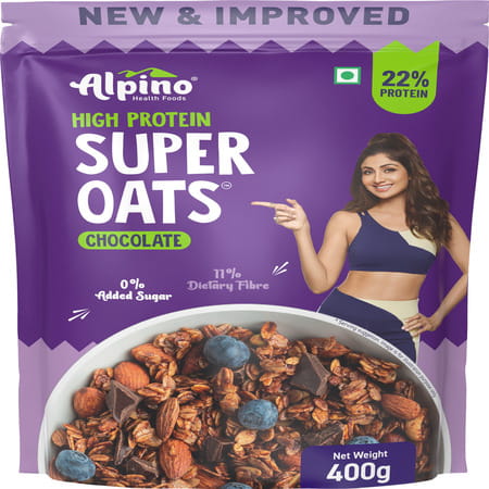 Alpino High Protein Super Oats Chocolate Pouch 400 Gm