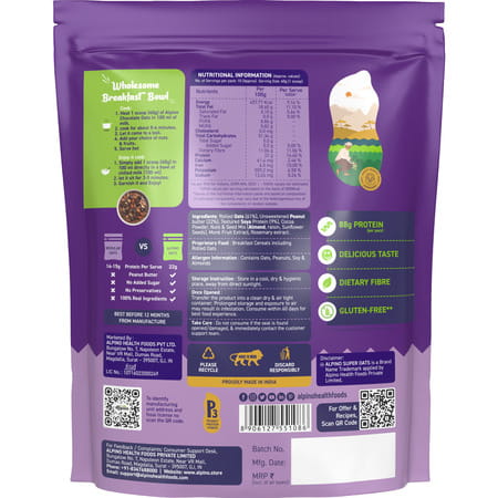 Alpino High Protein Super Oats Chocolate Pouch 400 Gm