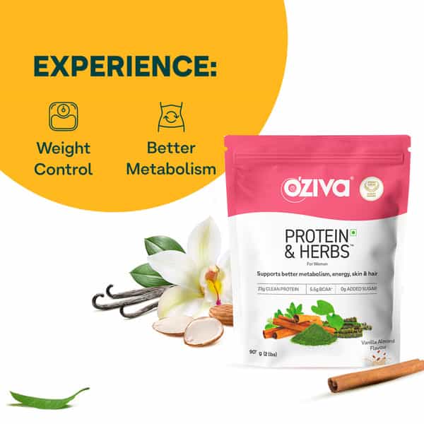 Oziva Protein & Herbs For Women Vanilla Almond (1Kg) | For Weight Control