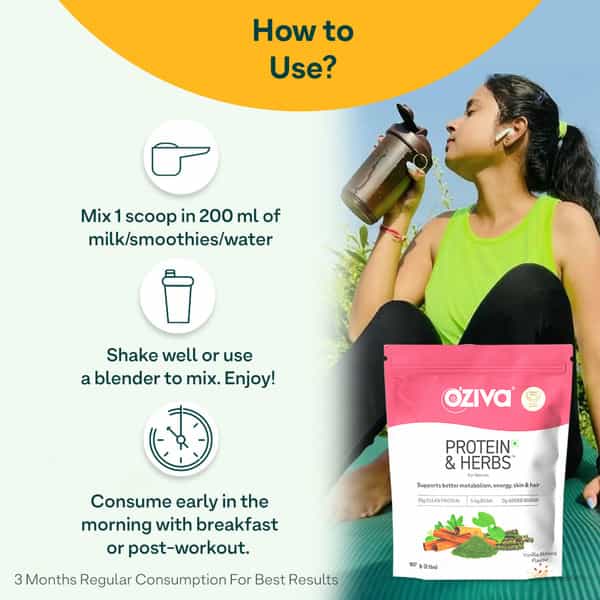 Oziva Protein & Herbs For Women Vanilla Almond (1Kg) | For Weight Control