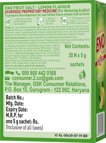 Eno Fruit Salt Lemon Powder 5 Gm (Pack Of 30)