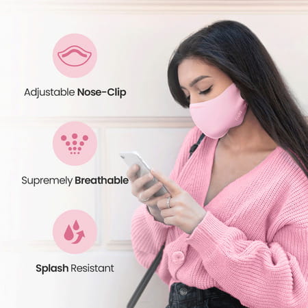 Frido Ultimate Pro Copper Mask|Pink|Nose Clip|Ear Loop|Washable|Imported|Medium Size (Pack Of 10)