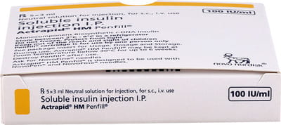 Actrapid Hm Penfill 100iu Cartridge Of 3ml Solution For Injection