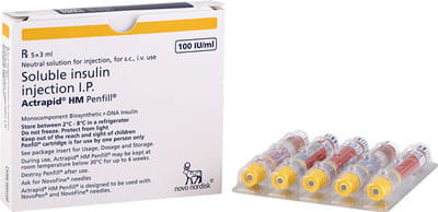 Actrapid Hm Penfill 100iu Cartridge Of 3ml Solution For Injection