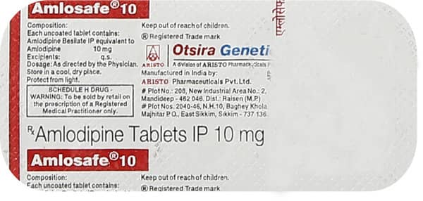 Amlosafe 10mg Strip Of 10 Tablets