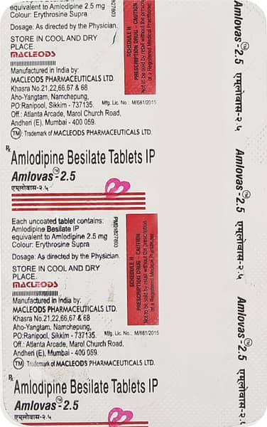 Amlovas 2.5mg Strip Of 15 Tablets