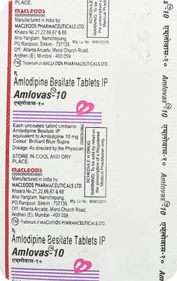 Amlovas 10mg Strip Of 15 Tablets