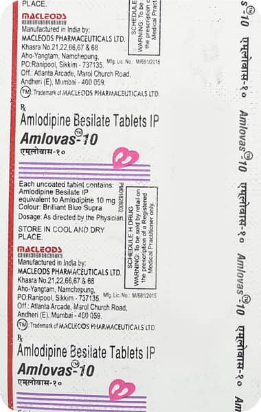Amlovas 10mg Strip Of 15 Tablets