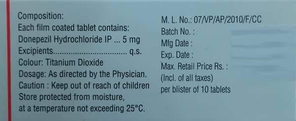 Aricep 5mg Strip Of 10 Tablets