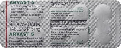 Arvast 5mg Strip Of 10 Tablets