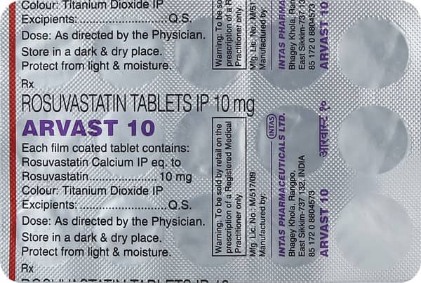 Arvast 10mg Strip Of 15 Tablets