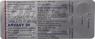 Arvast 20mg Strip Of 10 Tablets