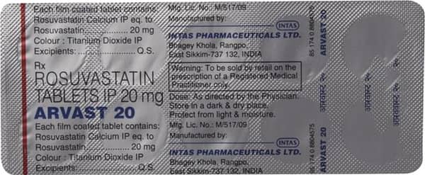 Arvast 20mg Strip Of 10 Tablets