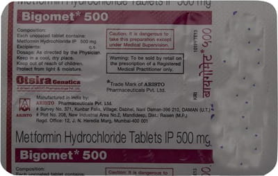 Bigomet 500mg Strip Of 10 Tablets