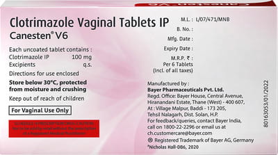 Canesten V6 100mg Strip Of 6 Tablets