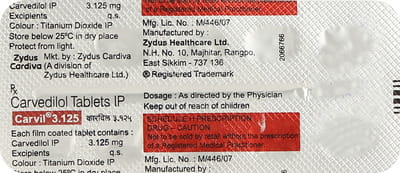 Carvil 3.125mg Strip Of 10 Tablets