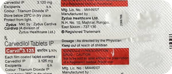 Carvil 3.125mg Strip Of 10 Tablets