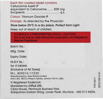 Cefasyn 500mg Strip Of 4 Tablets