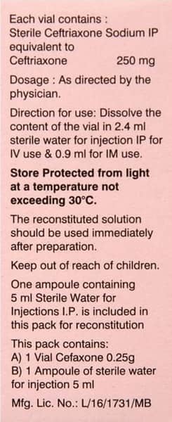 Cefaxone 0.25gm Dry Vial Of 1 Powder For Injection