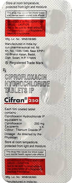 Cifran 250mg Strip Of 10 Tablets