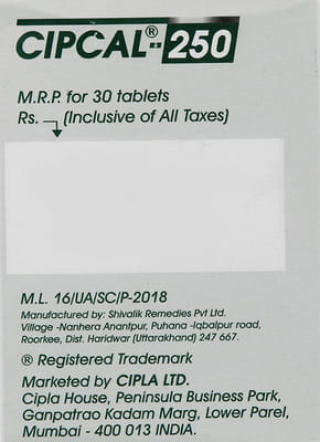 Cipcal 250mg Strip Of 30 Tablets